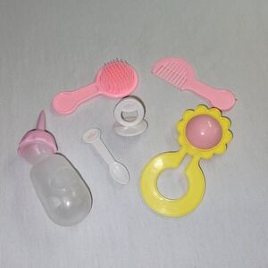 Zapf Creation Baby Doll Accessories Pink White Yellow Bottle Rattle Pacifier Set